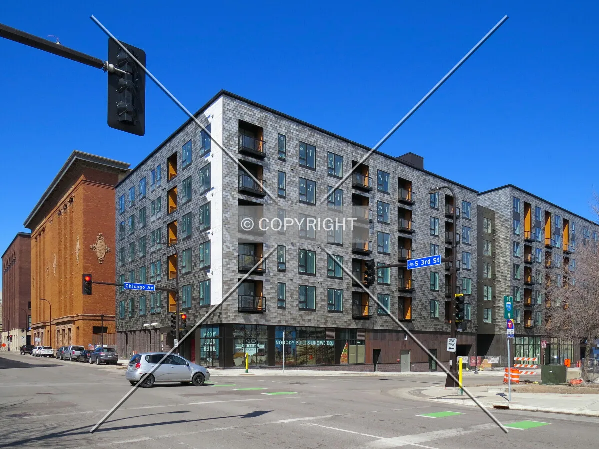 View to the northwest across 3rd Street South & Chicago Avenue