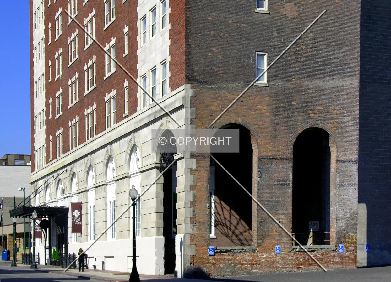 Eastern base along Seneca Street viewed from the northeast