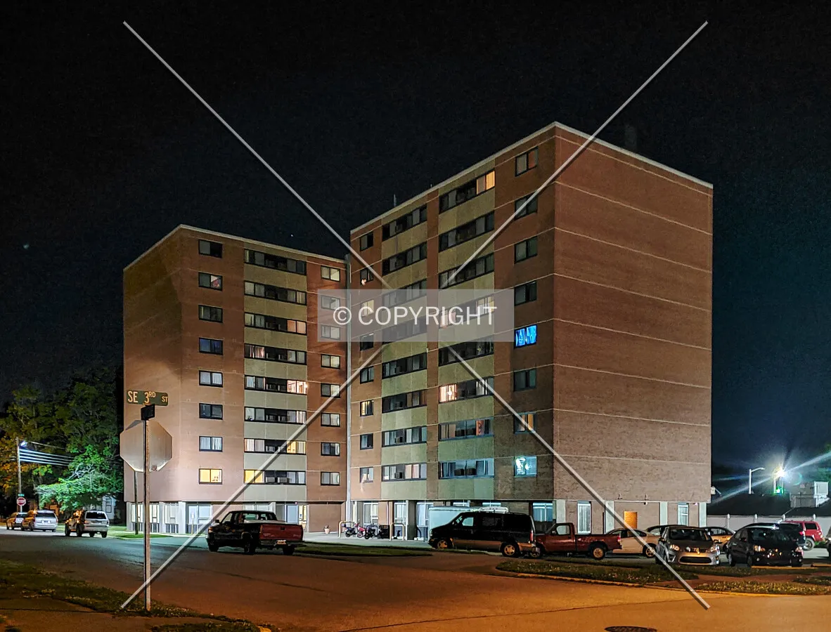 Southwest view at night; June 6, 2020