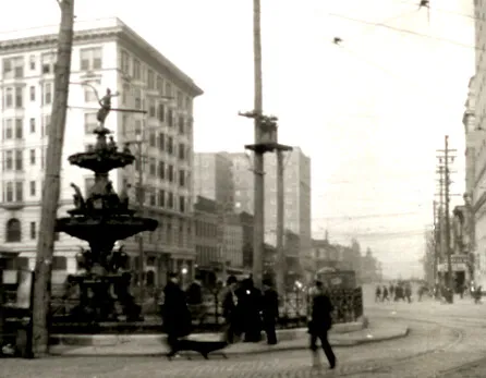 View from the southeast along Commerce Street, with the Exchange Hotel at the left