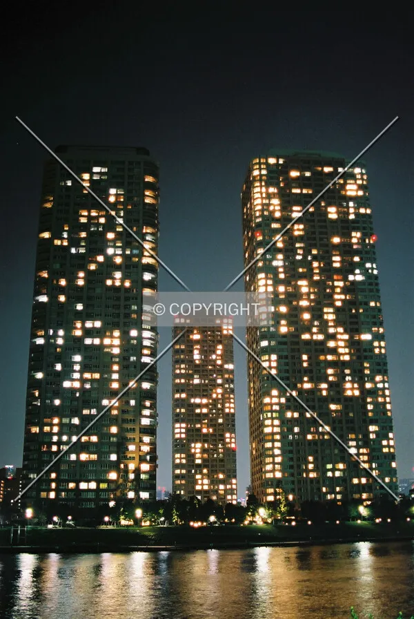 Night view from promenade, with pipe