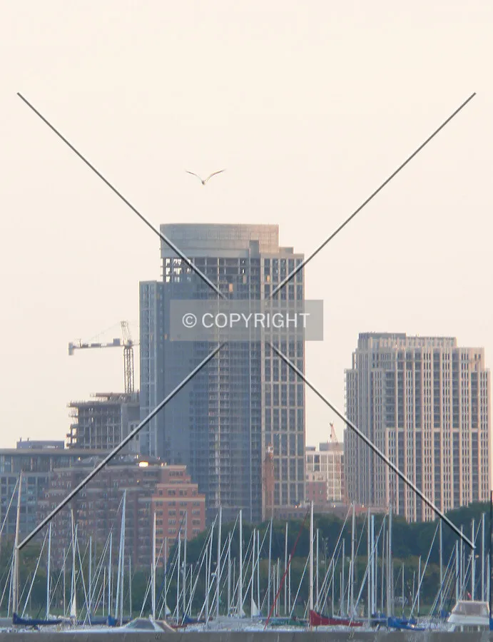 A view to the southwest overlooking the boats of Monroe Harbor