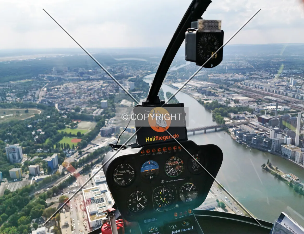 Robinson R44 helicopter over Frankfurt