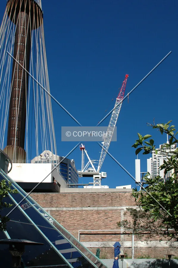 One of two cranes installed on the roof
