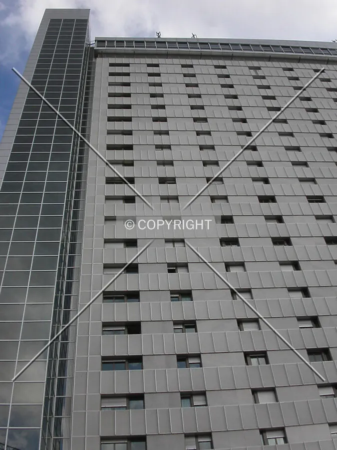 Looking up the building