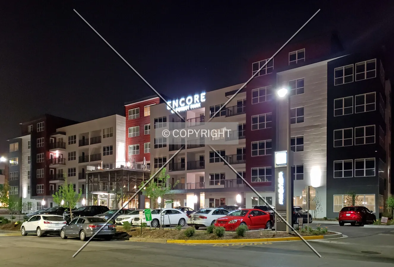 View from the northwest at night; June 7, 2018