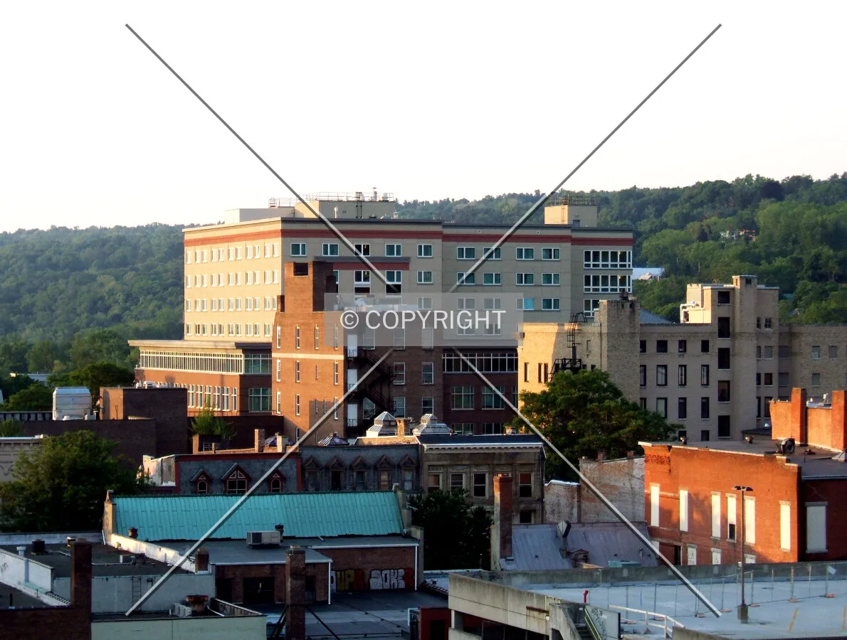 View from the southwest past the Seneca Building and Tioga Place