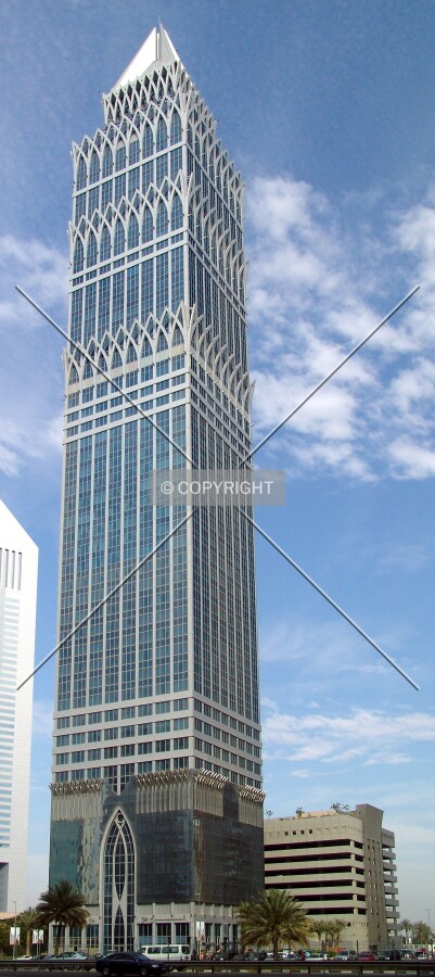 Looking up from across Sheikh Zayed Road