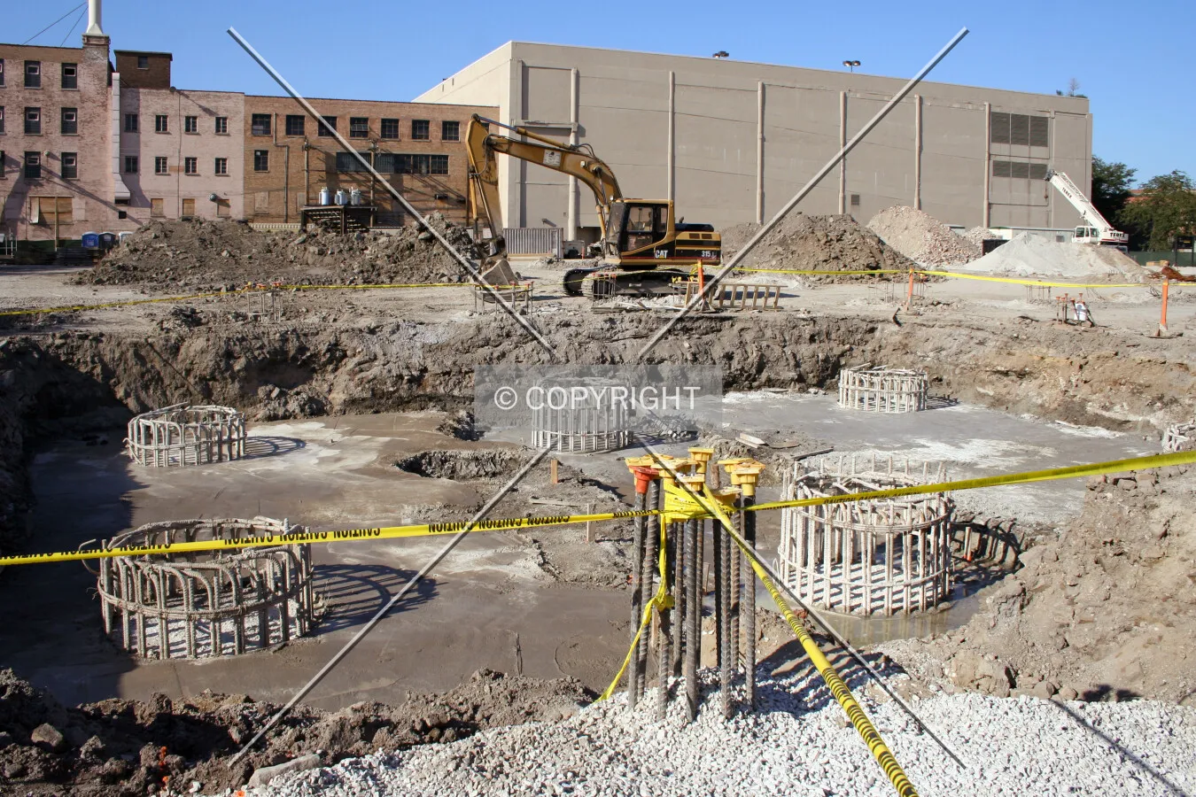 Rebar rising from caissons