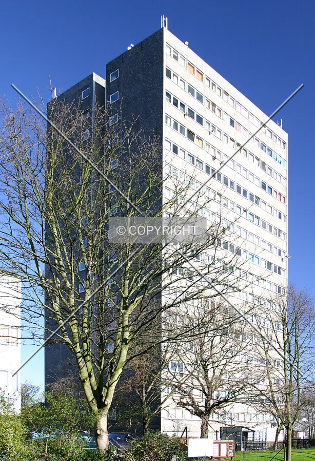 Full-height view east from the junction of Crouch Hill and Ashley Road