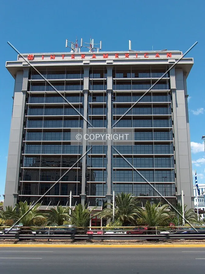 Full frontal elevation from across Syggrou Avenue