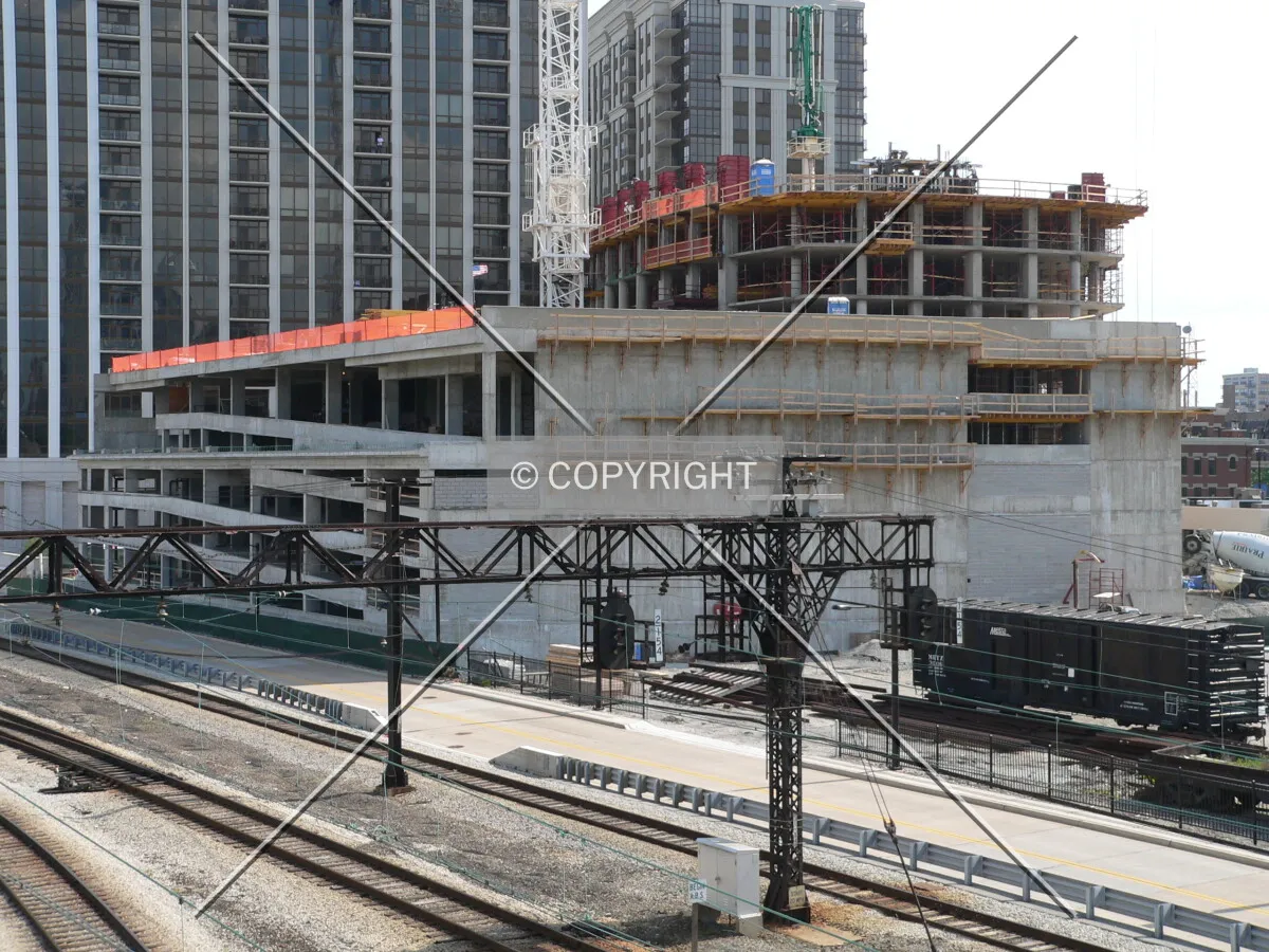 Looking southeast towards the construction site from the Roosevelt Road viaduct