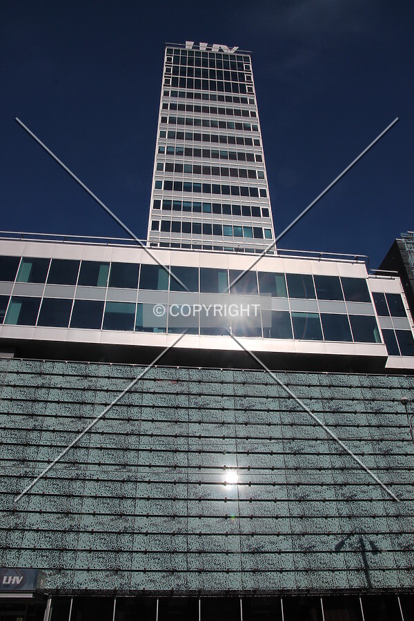 Looking up west facade