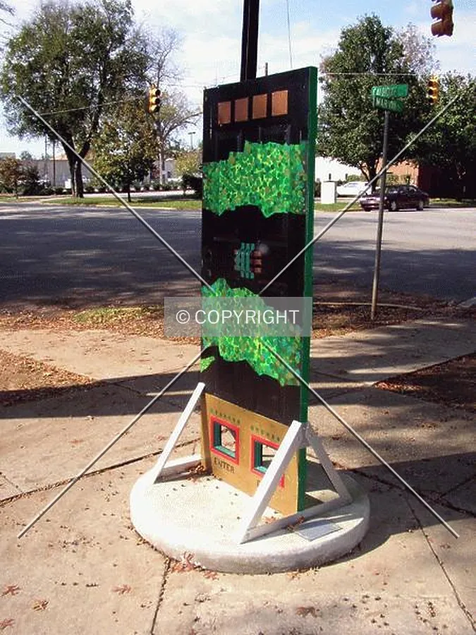 Sculpture titled "Mysterious Comings and Goings" by Liisa Jasinski in front of the building