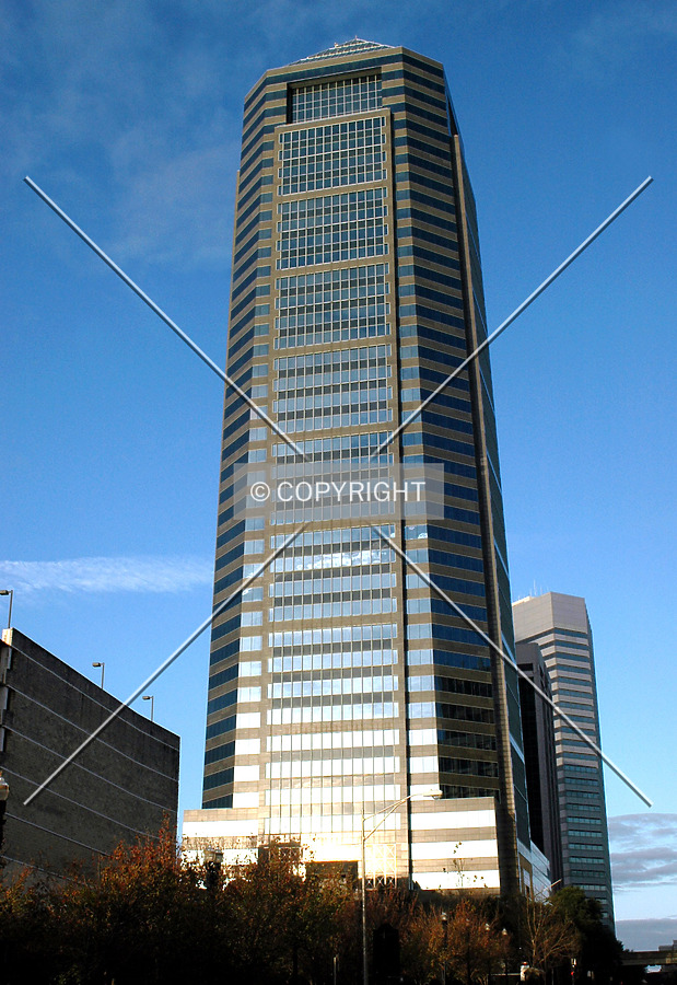 Looking up at building from the east at street level