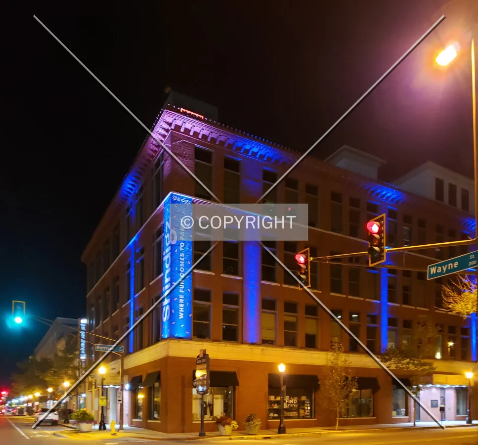 Night view from the northwest; August 10, 2019