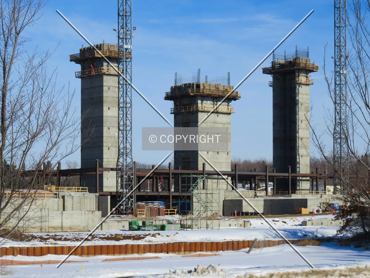 Elevator core, stairwells, and the first two levels of structural steel