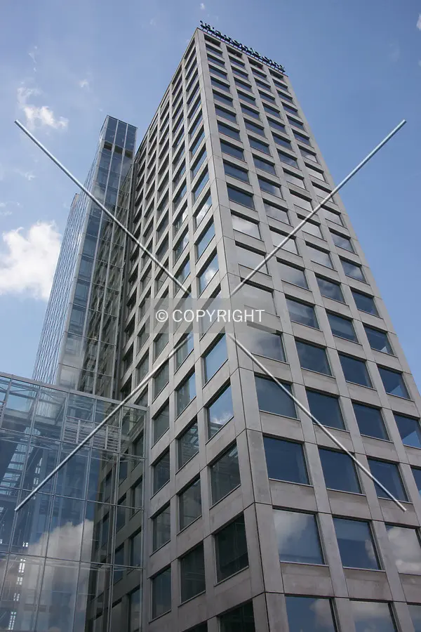 Looking up along the facade