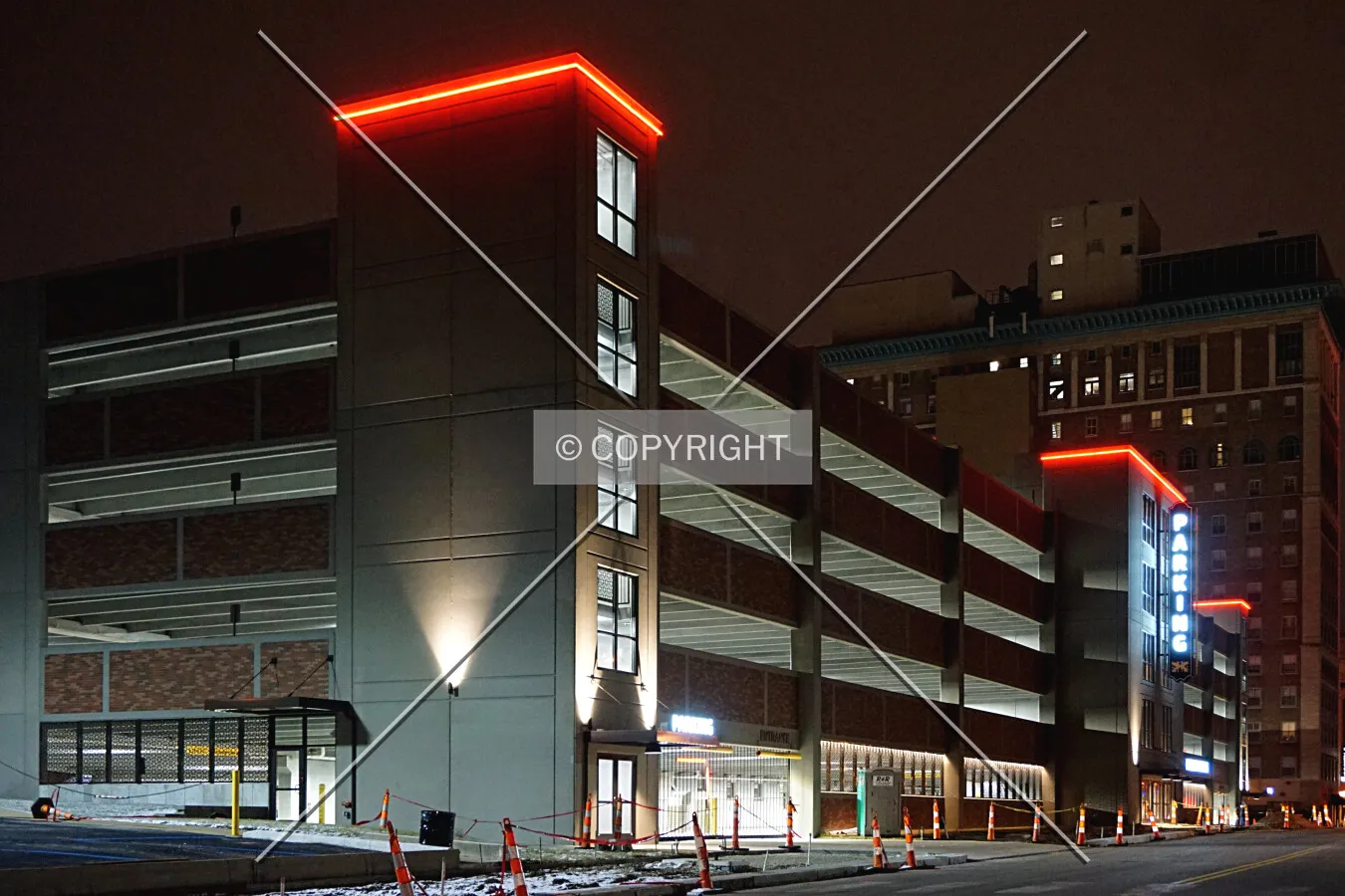 View from the southwest at night; December 25, 2017