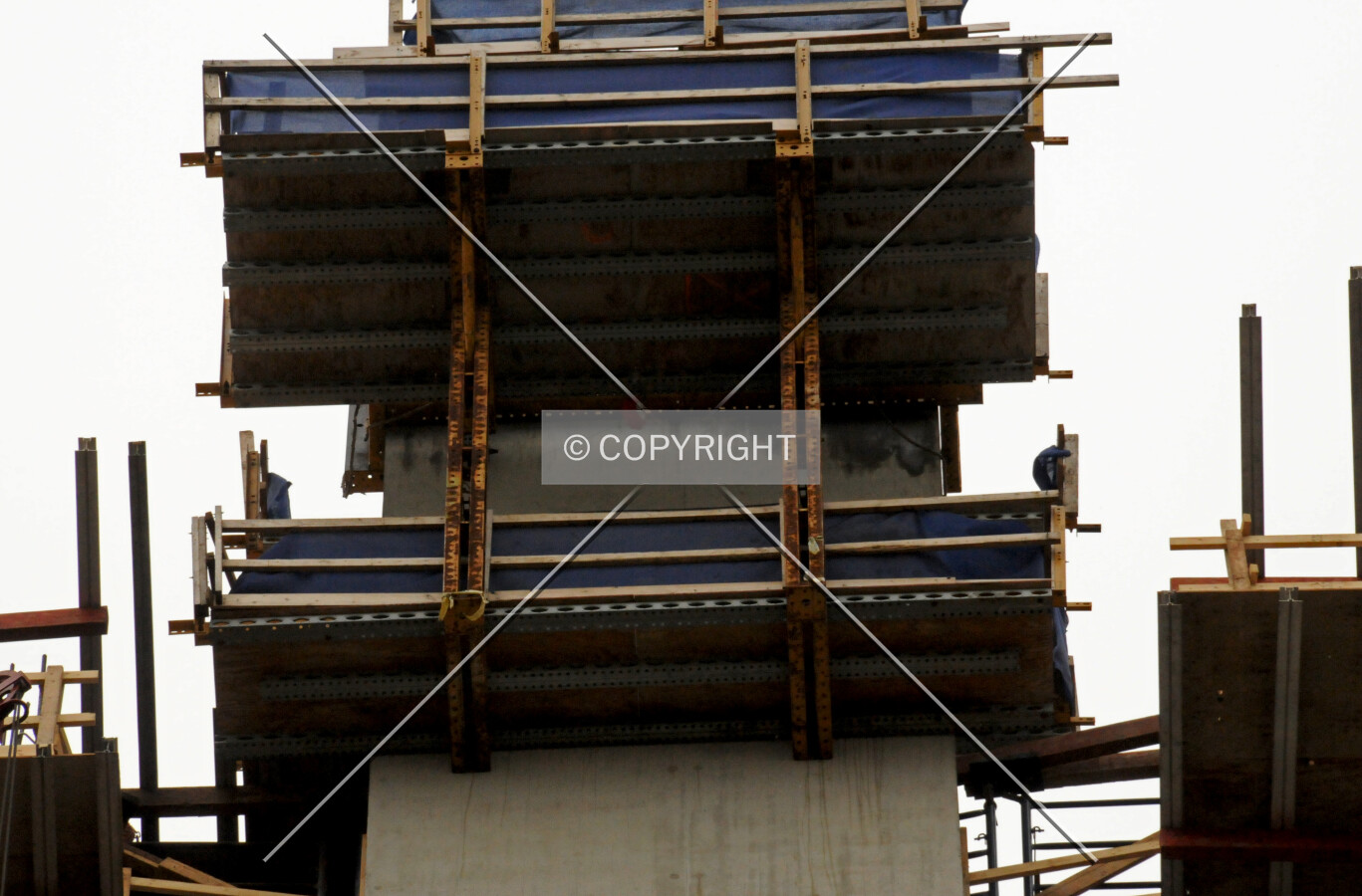 Formwork around a shear wall on the south side of the tower