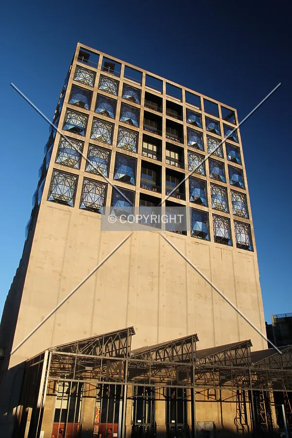 Looking up west facade