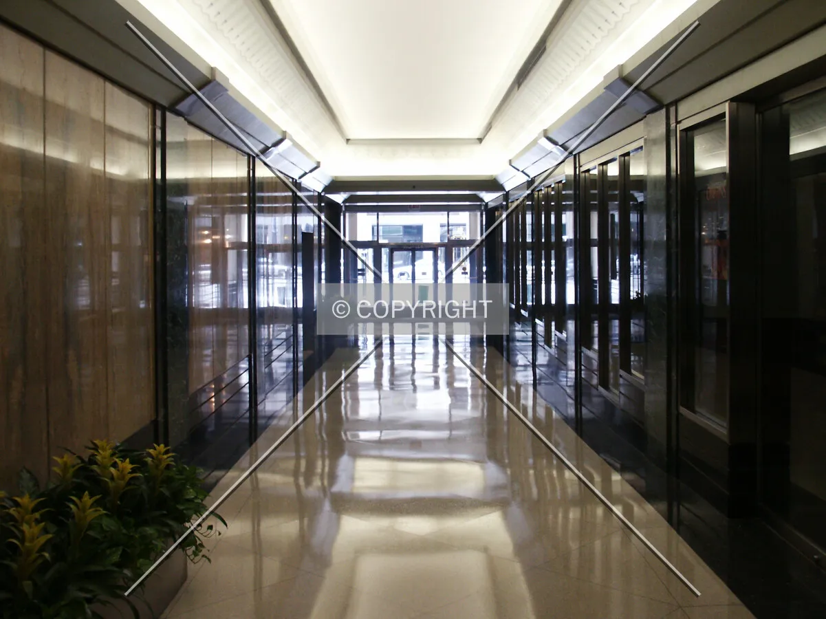 Looking west through the lobby