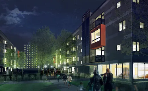 Courtyard view at night