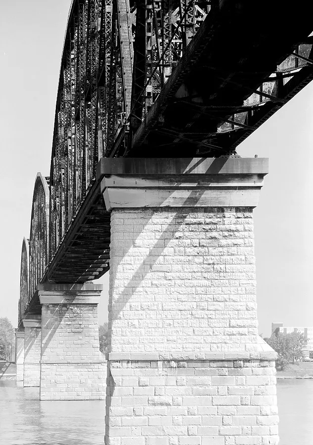 Masonry piers at center span from the southeast