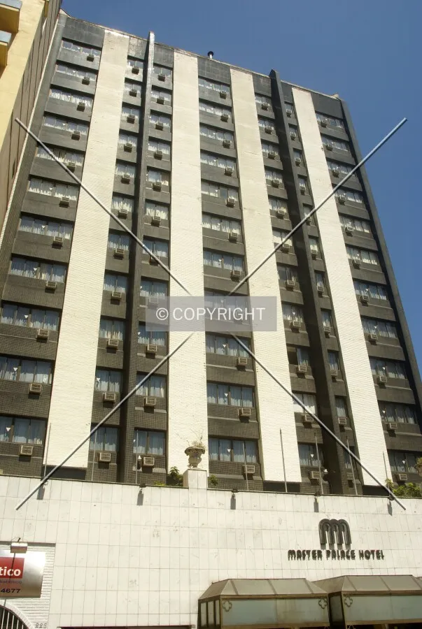 Looking up from across Senhor dos Passos Street
