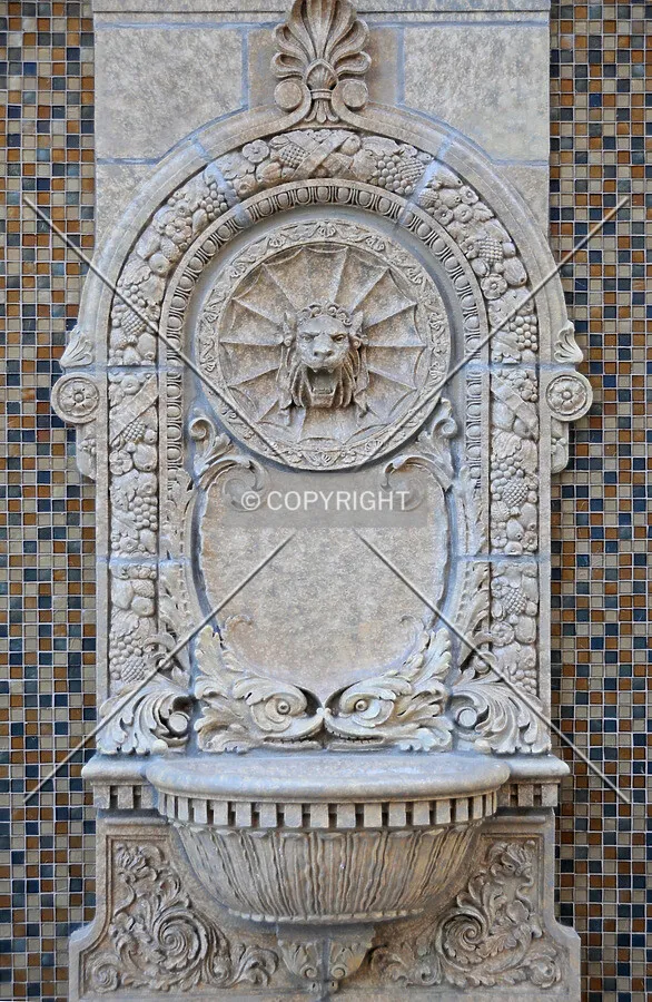 Preserved terra cotta fountain from previous building on the site. March 21, 2012.