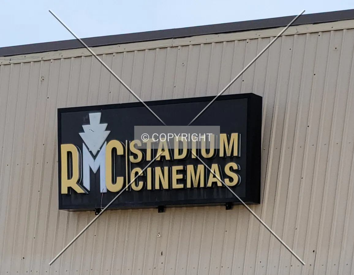 RMC Stadium Cinemas sign; February 6, 2021