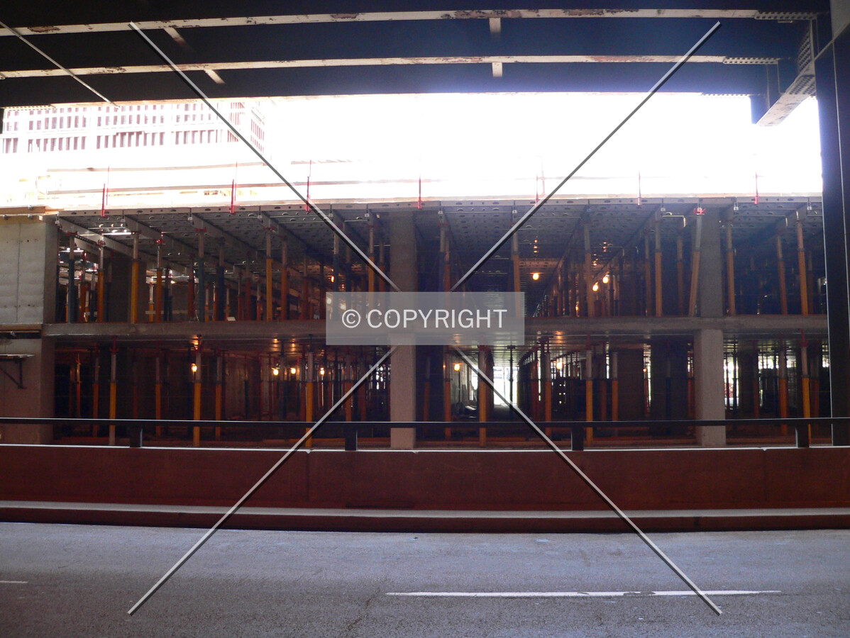 Looking toward the construction site from middle level Randolph Street