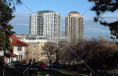Distant view to the east from Eden Park, Edgecliff Point Condominiums to the right