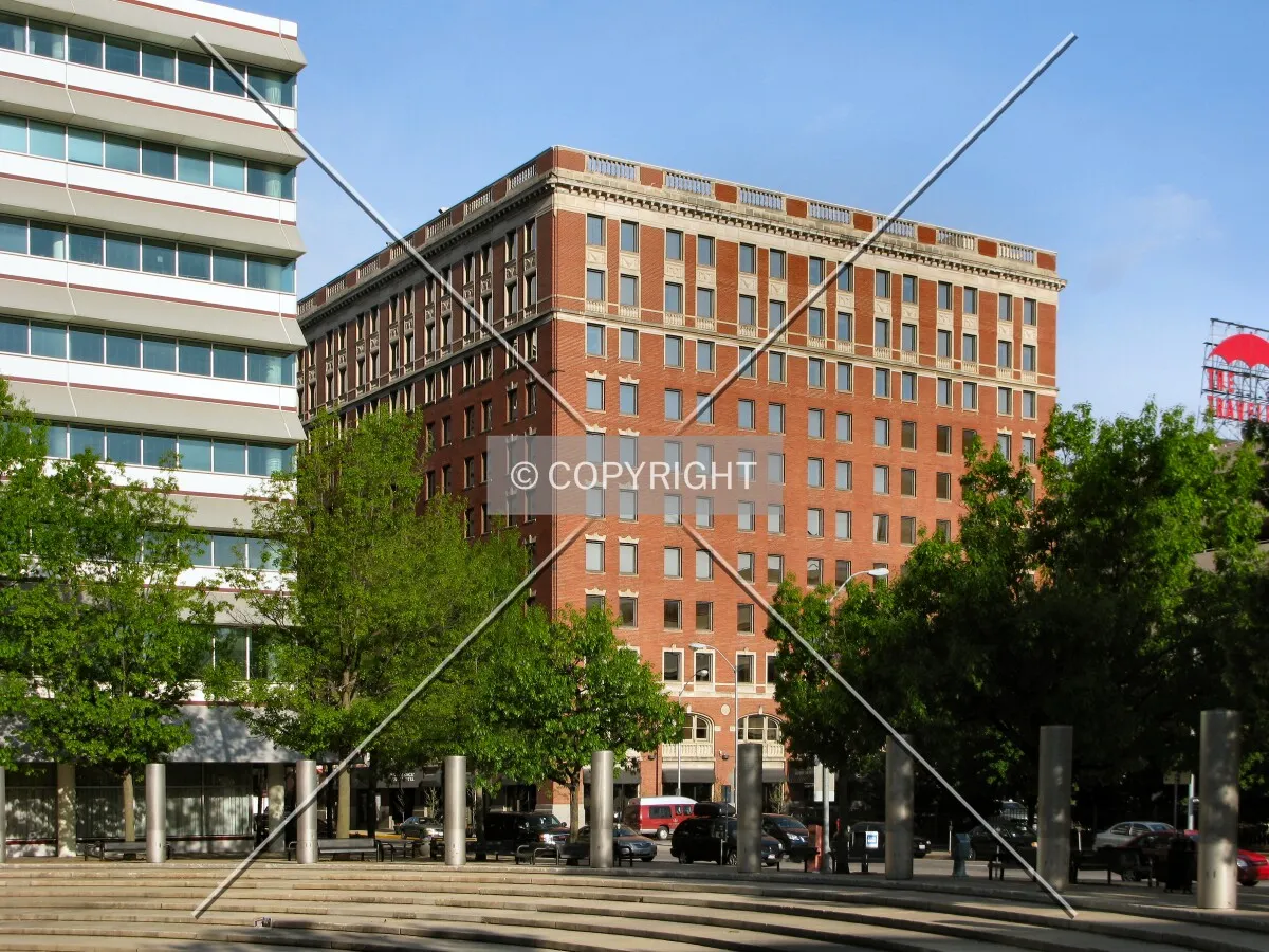 View to the northwest across Nollen Plaza