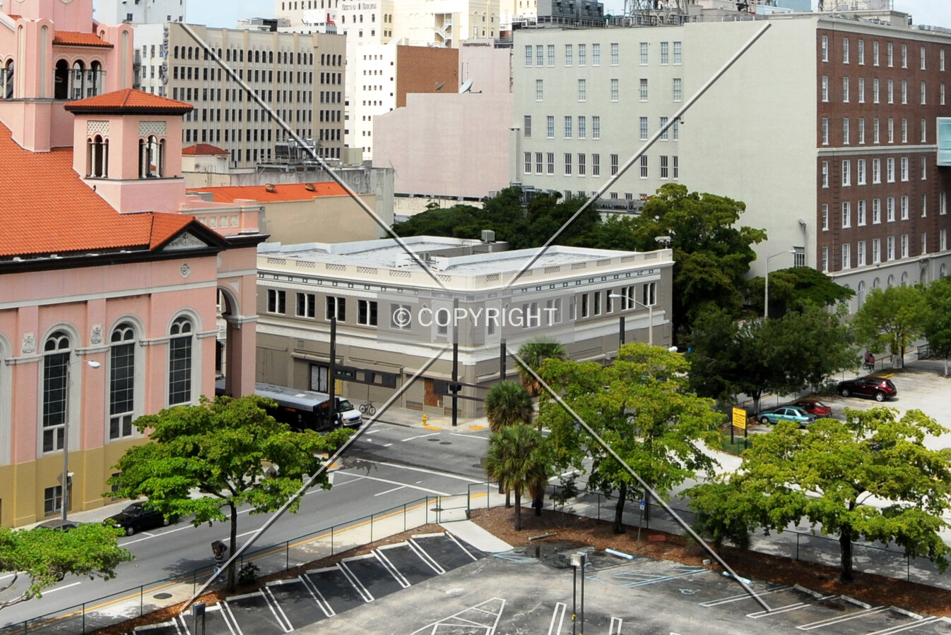 View from the northeast atop a parking garage