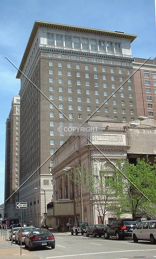 View to the north along 9th Street, Original Statler Hotel Tower