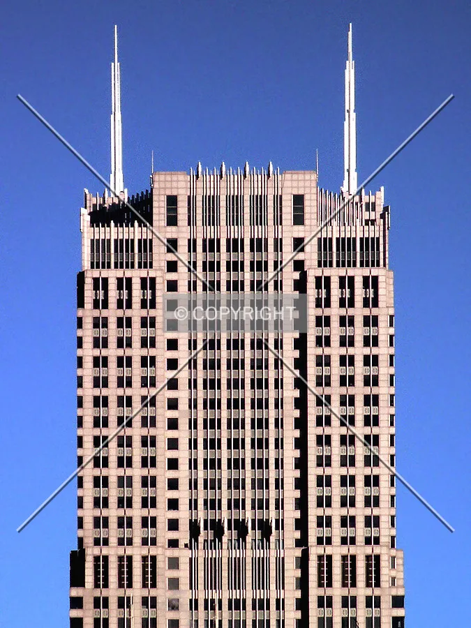 Upper floors and spires from the south
