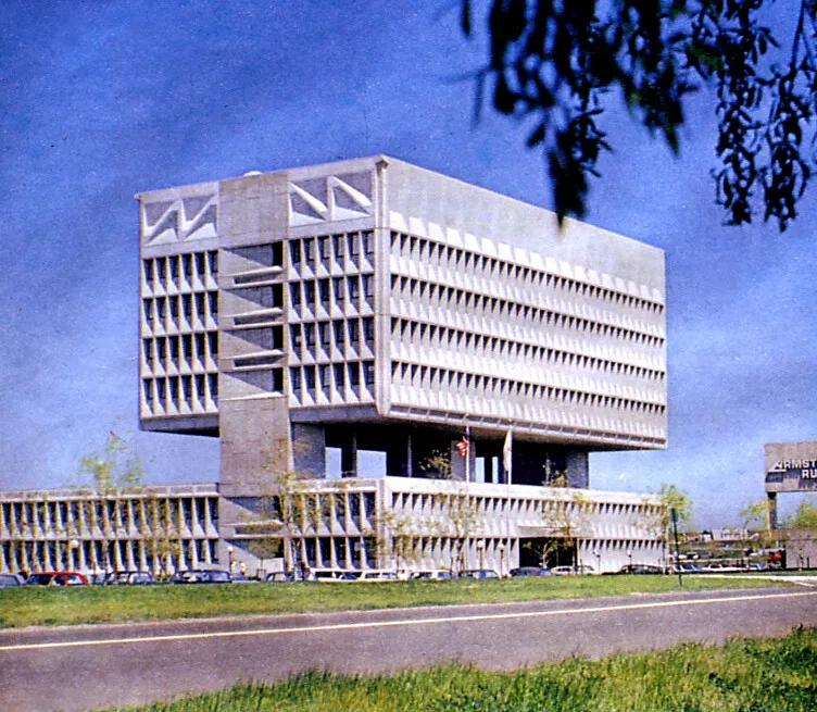Vintage view from the south showing the building as originally constructed