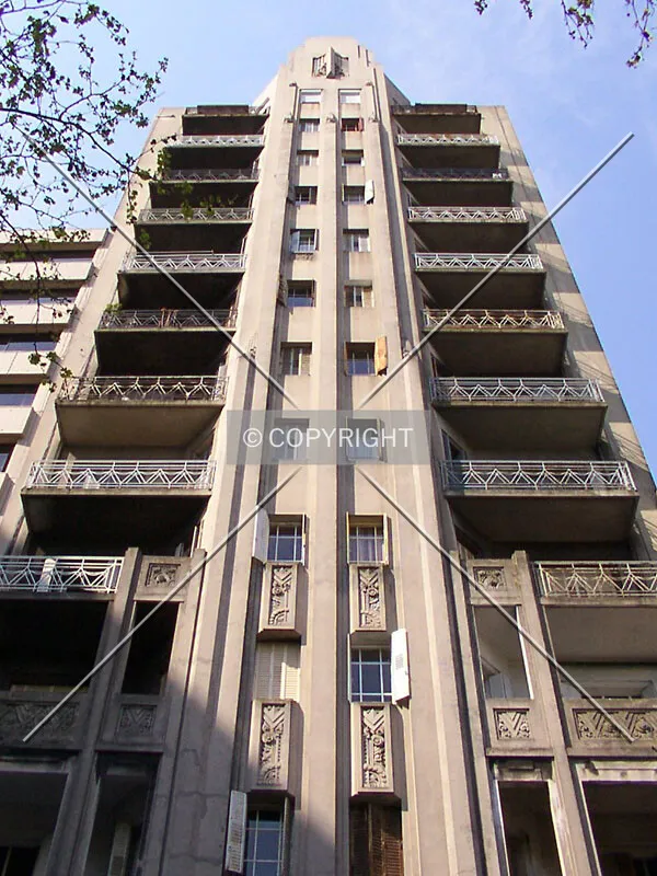 Looking up the west façade
