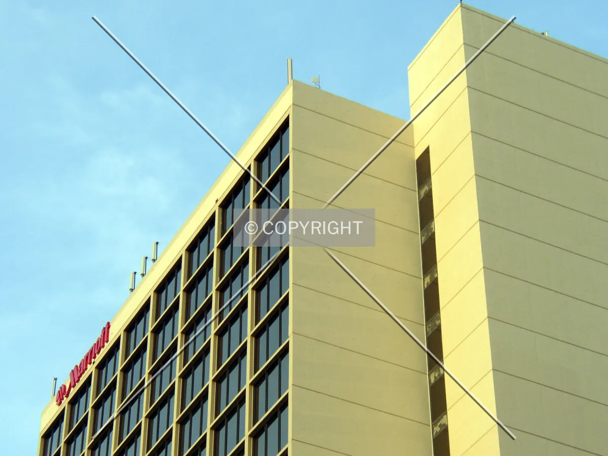 Detail of the top floors on the southwest corner
