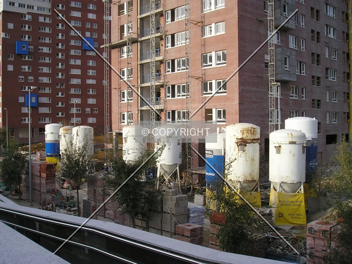 View of the concrete containers being used at the construction