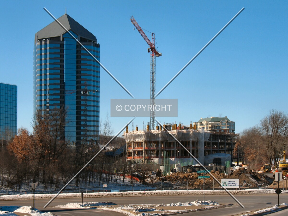 Distant view to the west from American Boulevard, with the 8500 Tower