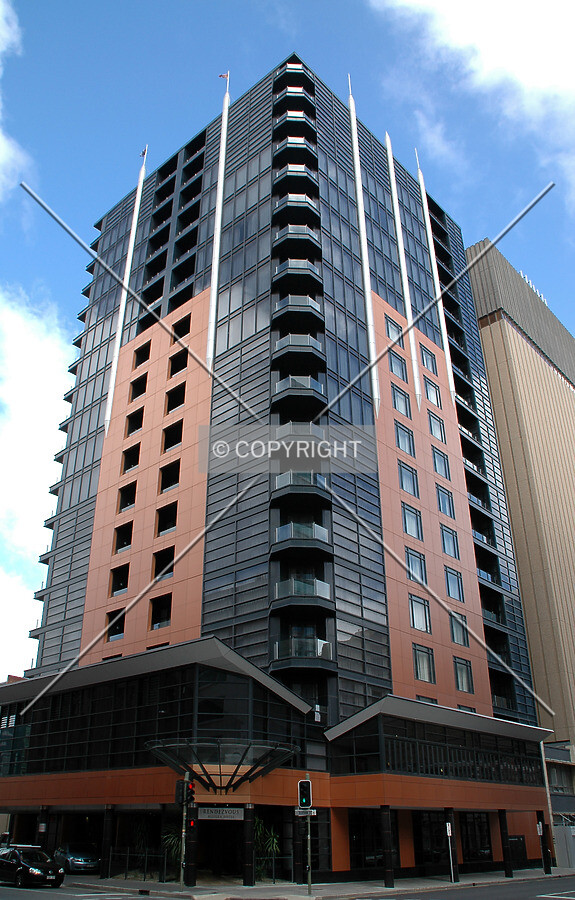 Looking up the northeast corner