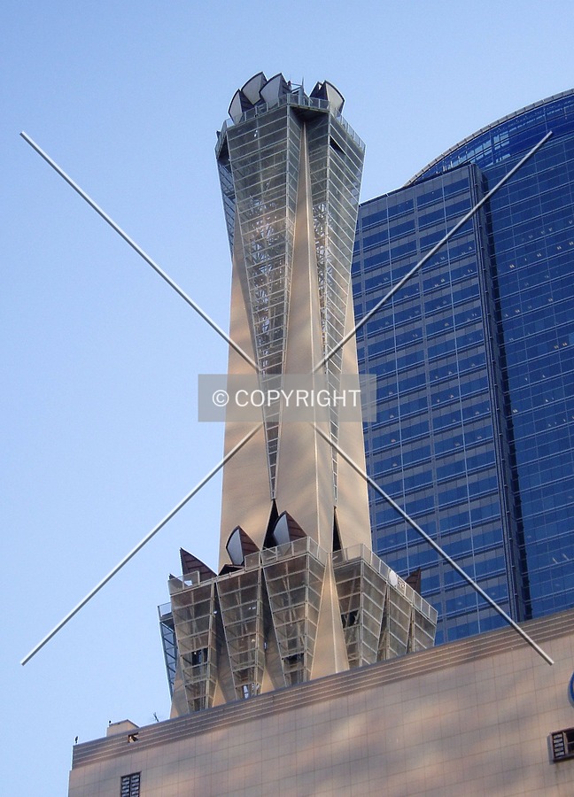 Microwave tower mounted on the roof, from the north on South Grand Avenue