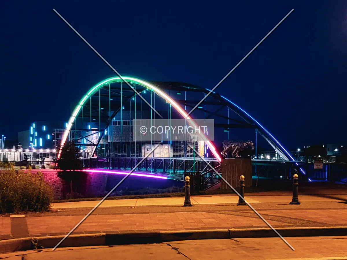 Night view from the southwest; July 3, 2021