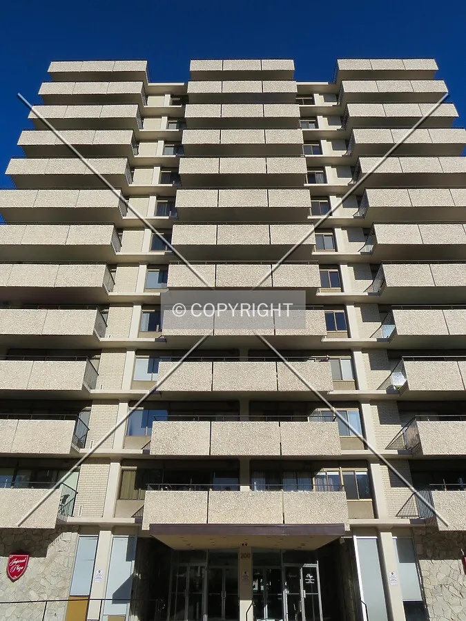 Looking up from across North 3rd Street