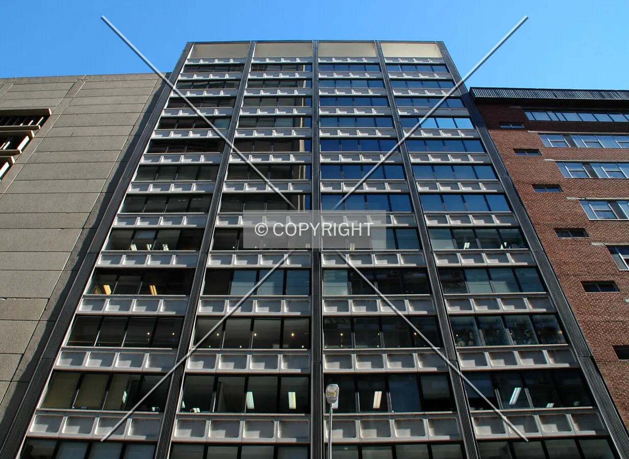 Looking up the east facade