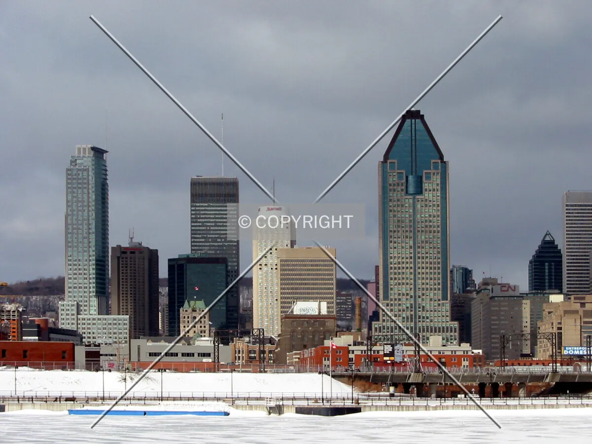 Skyline view across Canal de Lachine