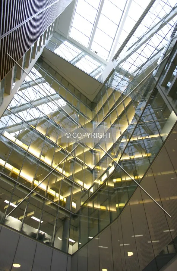 Looking up at the atrium from the ground floor