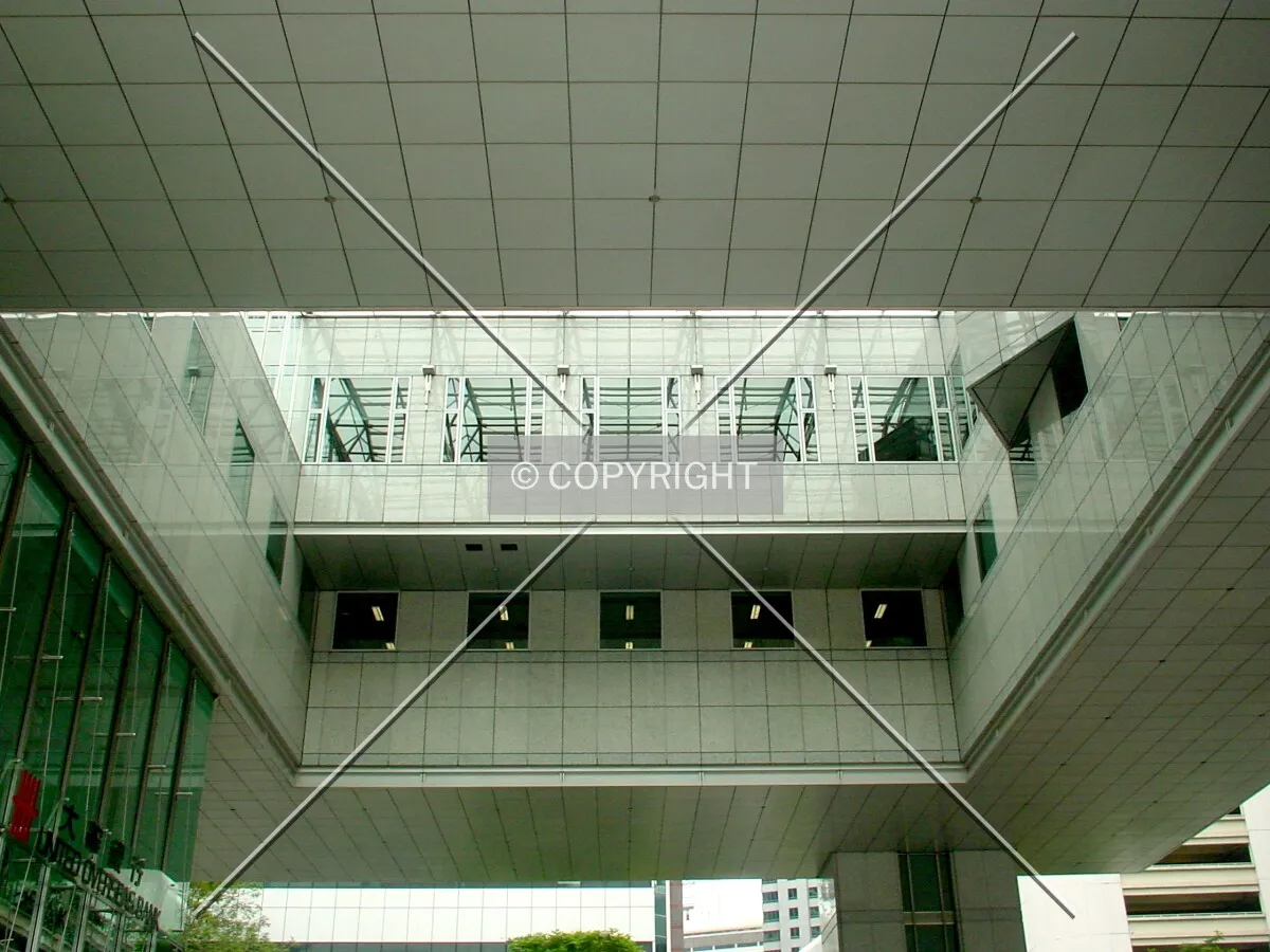 Ceiling of podium spanning both towers